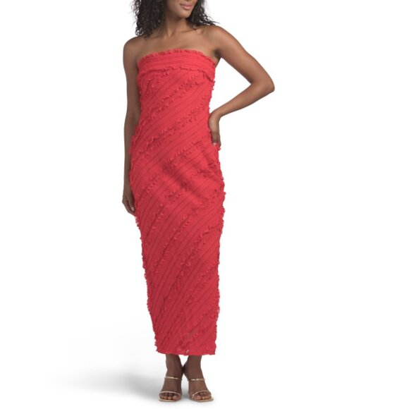 ENDLESS ROSE Red Strapless Ruffled Maxi Dress - Picture 1 of 2
